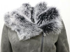 Womens Grey Suede Hooded Merino Sheepskin Coat-Monrovia