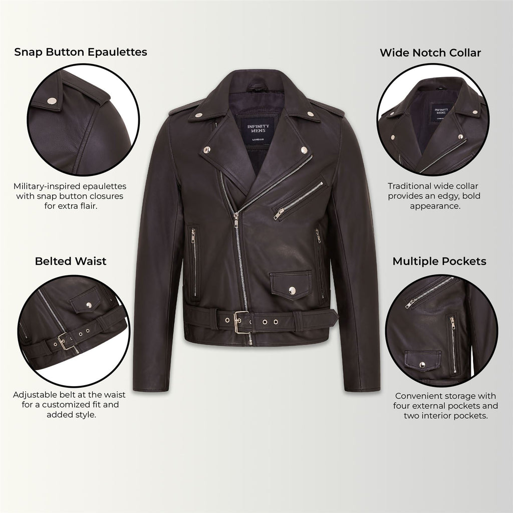 Mens Classic Brando Leather Biker Jacket - Heinola