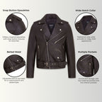Mens Classic Brando Leather Biker Jacket - Heinola