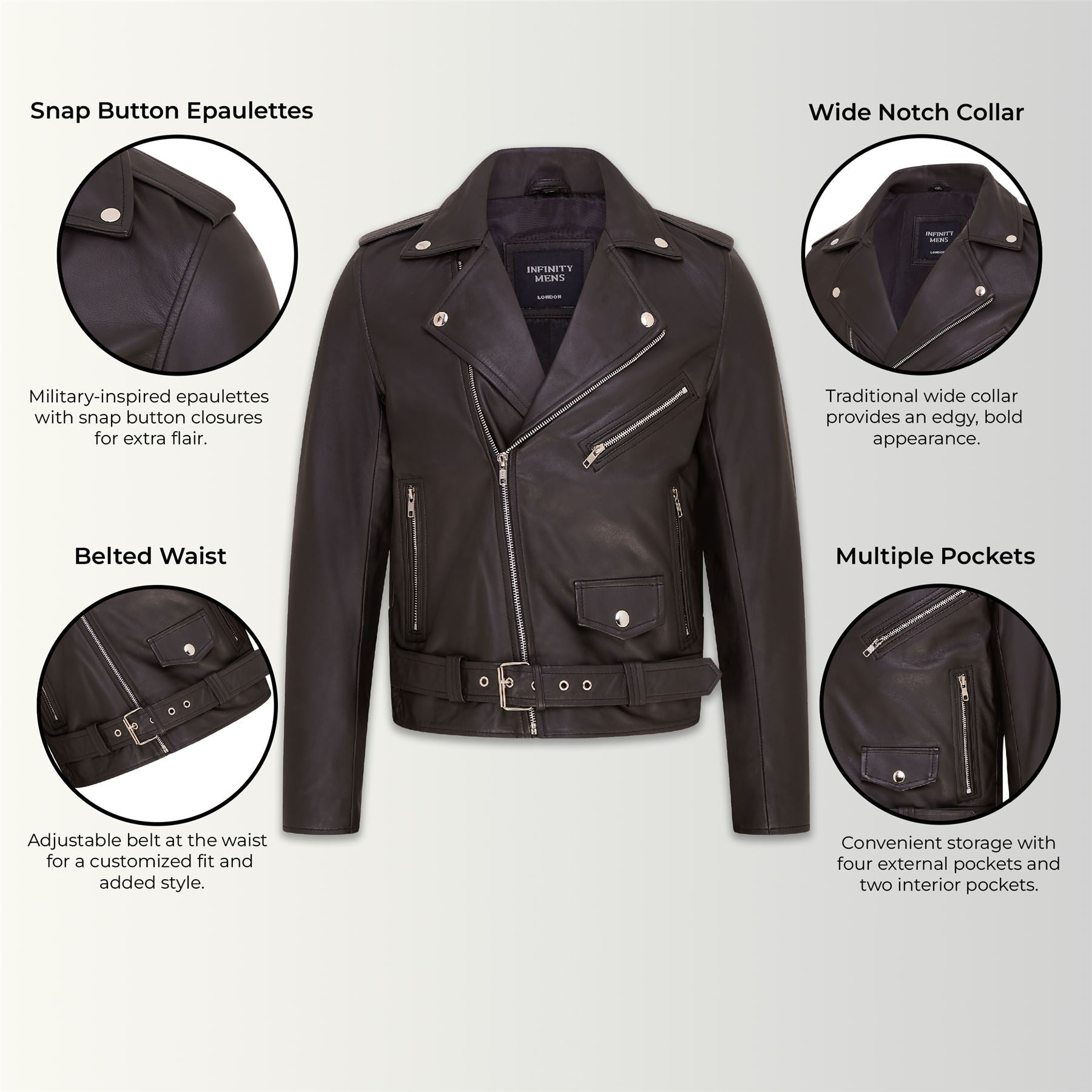 Mens Classic Brando Leather Biker Jacket - Heinola