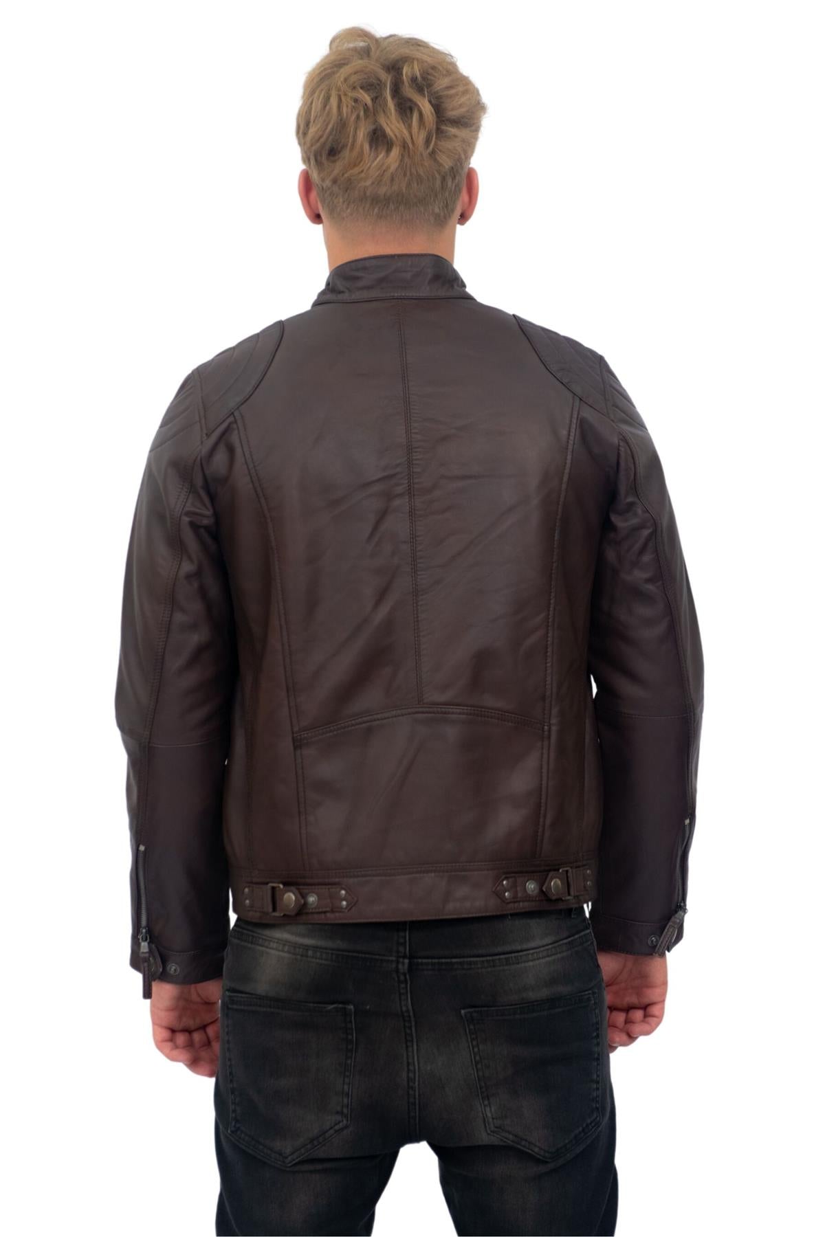 Mens Moto Leather Biker Jacket-Taiwan