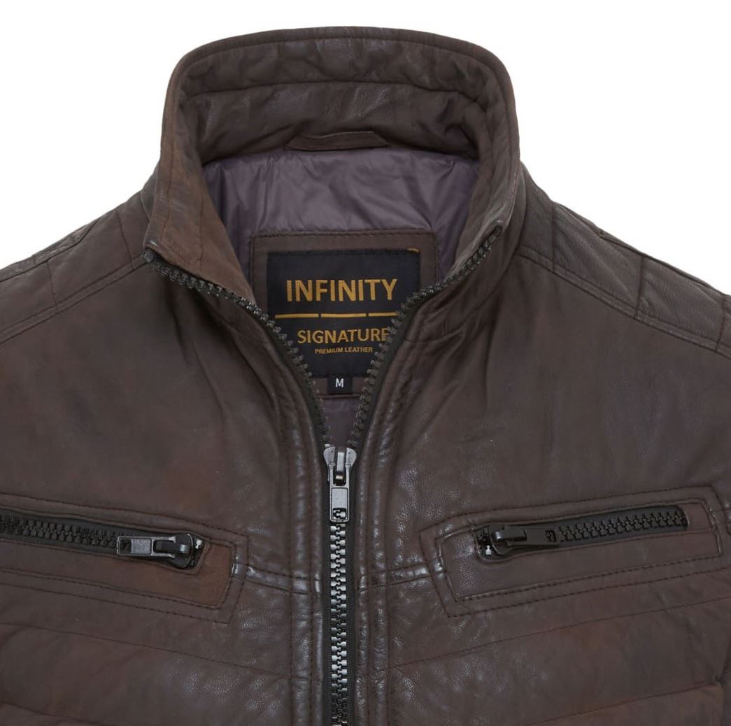 Mens Quilted Puffer Leather Bomber Jacket - Torpoint
