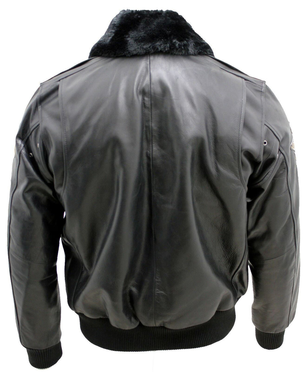 Mens Cow Hide Detachable Collar Leather Flight Bomber Jacket