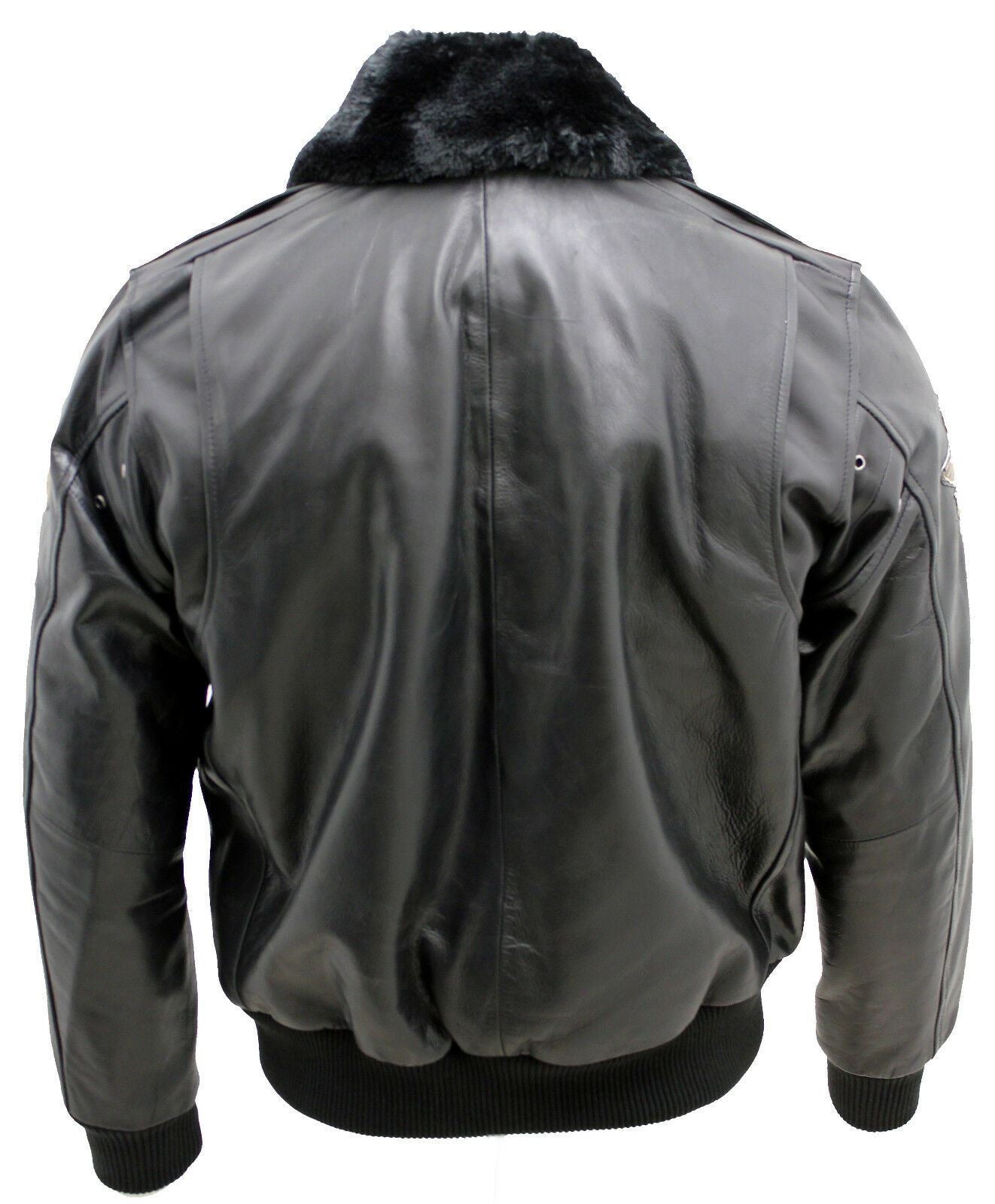 Mens Cow Hide Detachable Collar Leather Flight Bomber Jacket