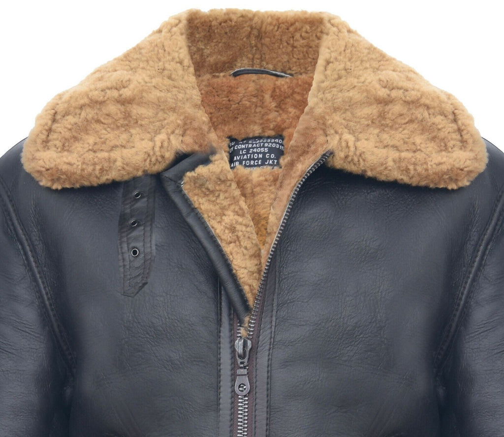 Mens B3 WW2 Leather Sheepskin Aviator Flying Jacket-Charleston