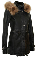 Womens Warm Leather Hooded Parka Jacket-Northwich