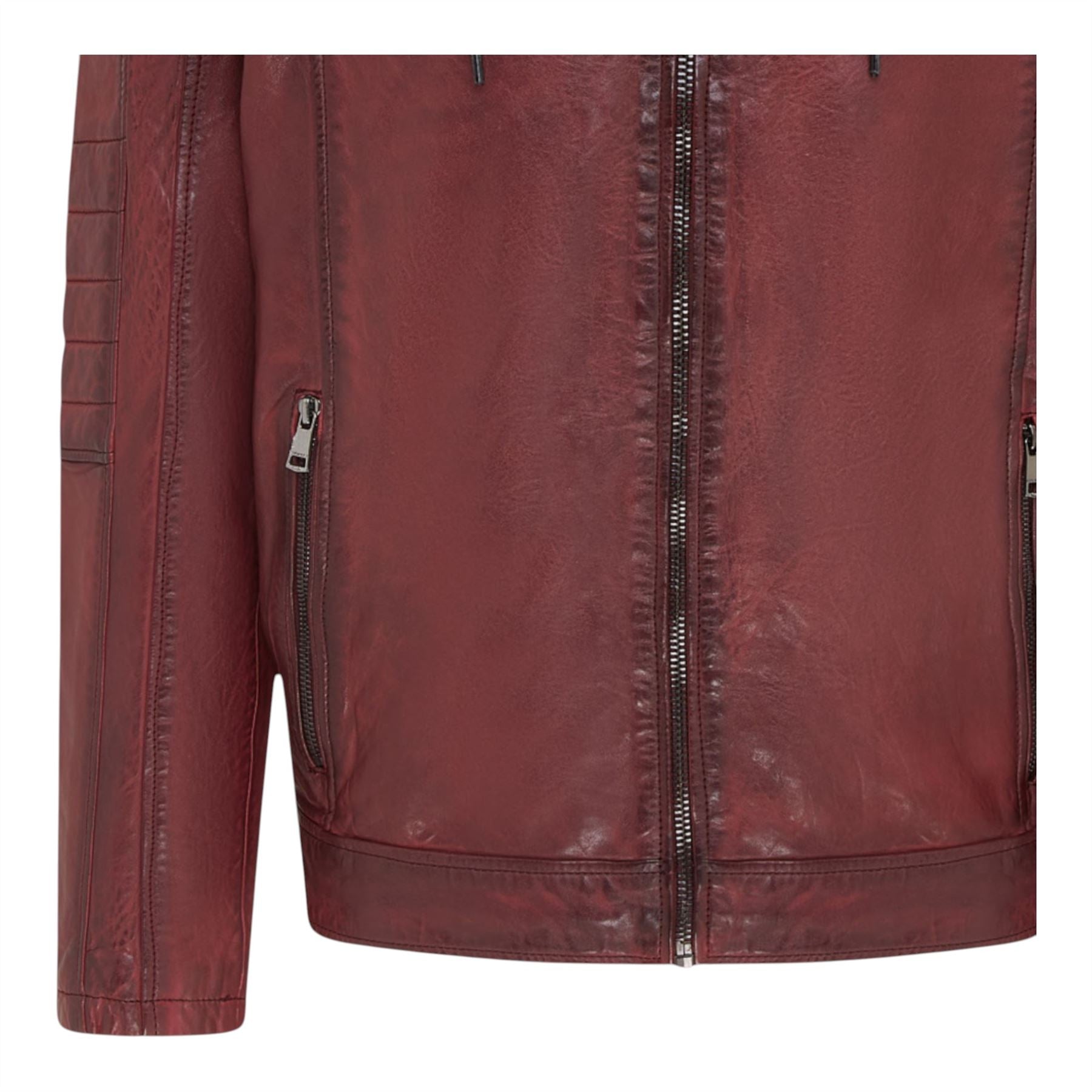 Men's Hooded Biker Lamb Leather Jacket - Burten
