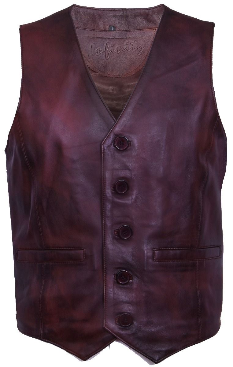 Mens Leather Waistcoat Formal Traditional Gilet Vest