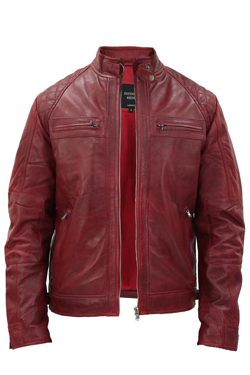 Men's Vintage Leather Quilted Biker Jacket-Monaco