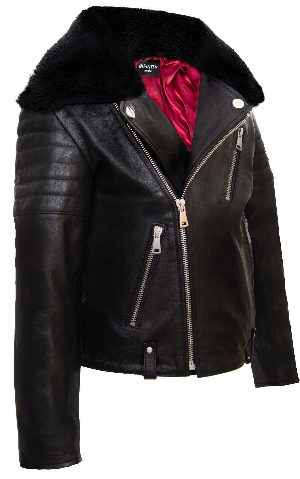 Kids Jackets Boys 100% Leather Detachable Collar Biker Jackets (3-13 Years)