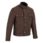 Classic Brown Waxed Cotton Motorcycle Jacket Textile Biker