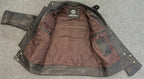 Classic Cafe Racer Black Biker Leather Jacket with Brown Stripes XL
