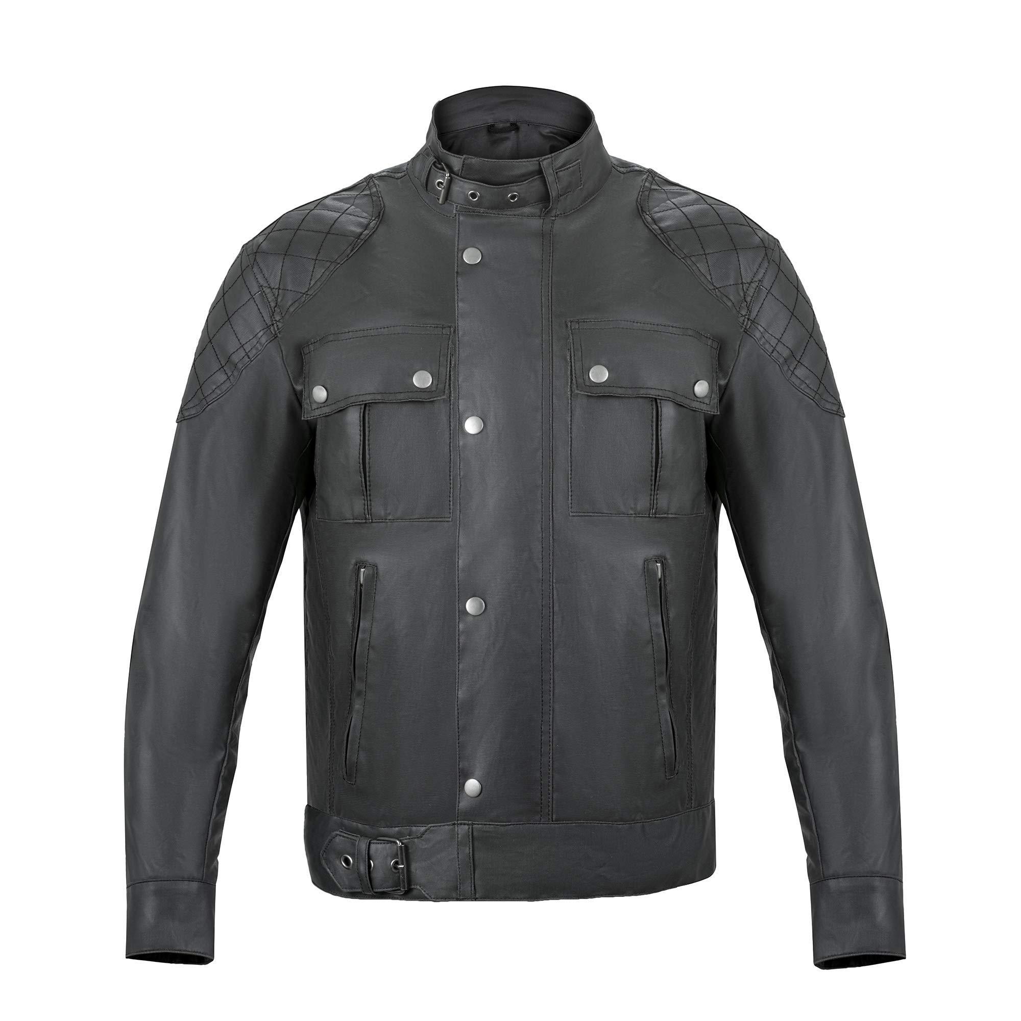 Classic Dark Grey Waxed Cotton Textile Biker Jacket