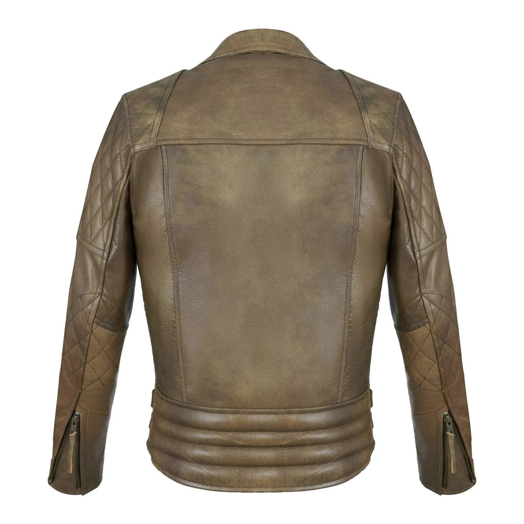 Classic Diamond Armoured Brown Biker Leather Jacket Motorcycle