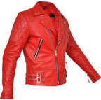 Classic Diamond Bright Red Armoured Motorcycle Biker Leather Jacket