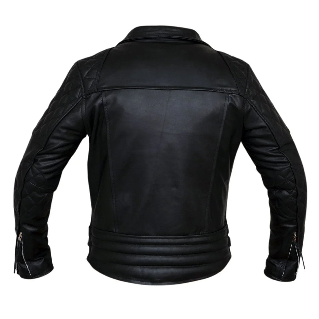 Classic Diamond Motorcycle Mens Black Leather Jacket Biker