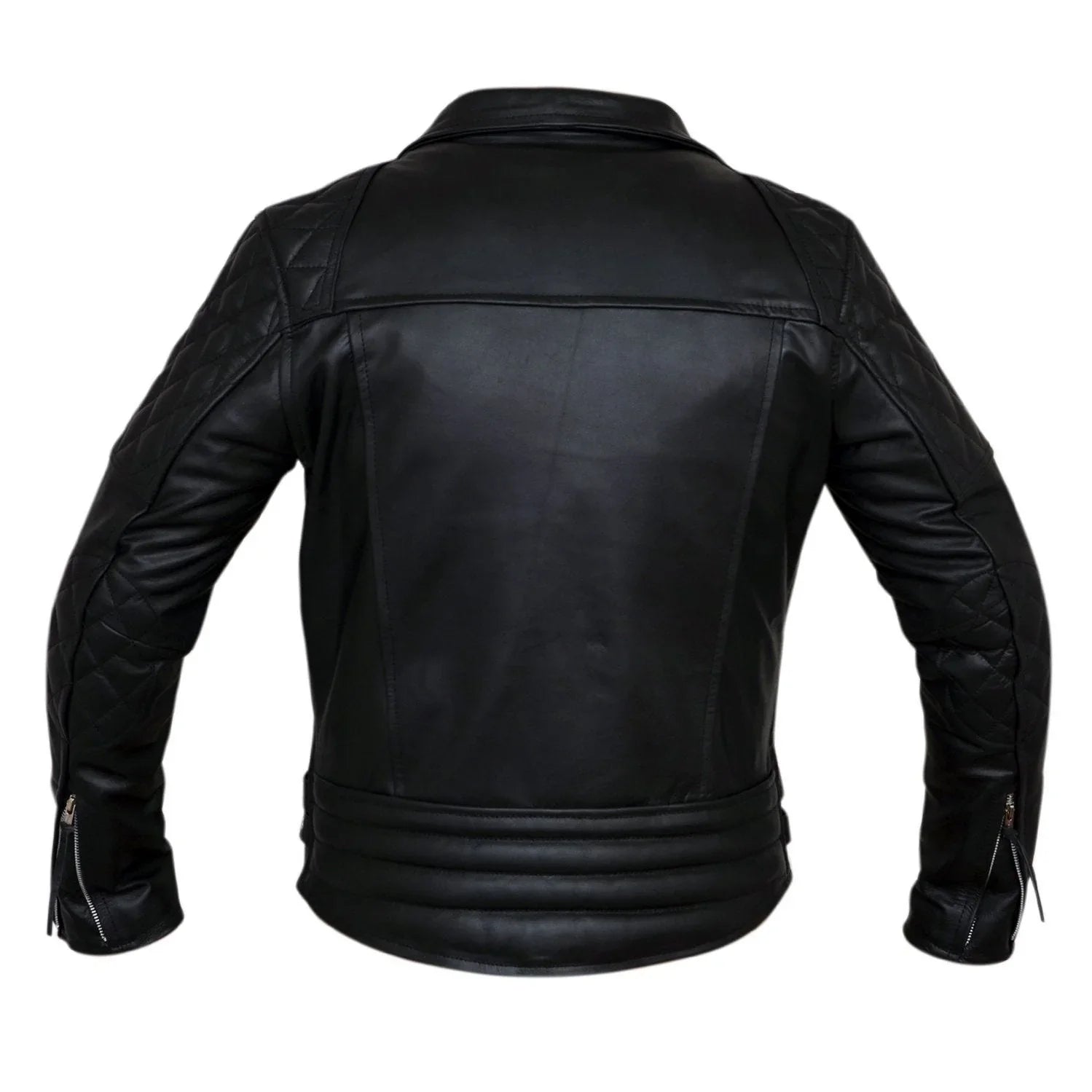 Classic Diamond Motorcycle Mens Black Leather Jacket Biker