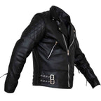 Classic Diamond Motorcycle Mens Black Leather Jacket Biker