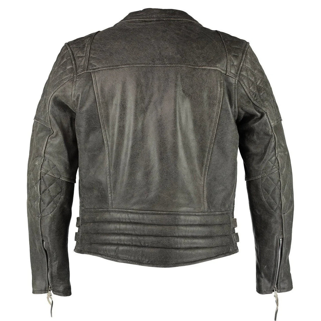 Classic Diamond Vintage Grey Biker Leather Jacket Motorcycle