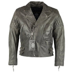 Classic Diamond Vintage Grey Biker Leather Jacket Motorcycle