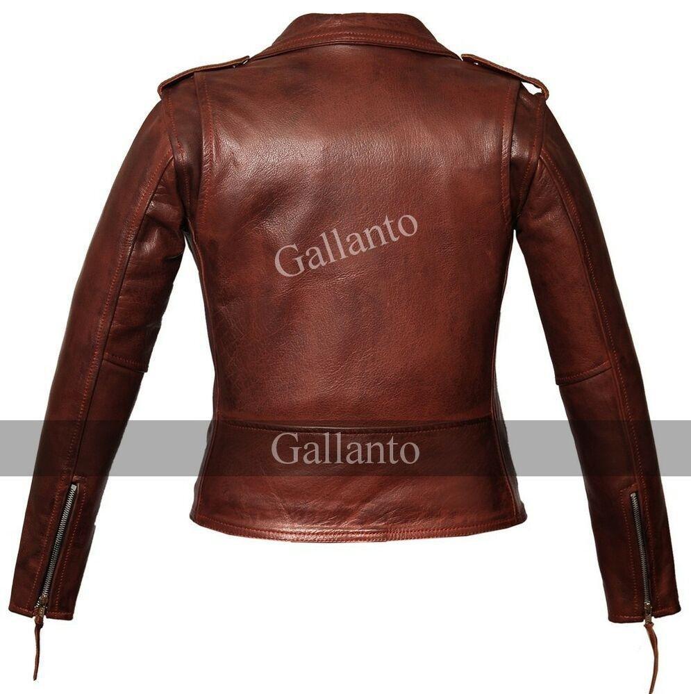 Classic Ladies Red Marlon Brando Women Motorcycle Leather Jacket
