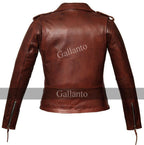 Classic Ladies Red Marlon Brando Women Motorcycle Leather Jacket
