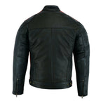 Classic Mens British Motorcycle Black Wax Leather Jacket Biker Red White Striped