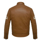 Classic Mens British Tan Motorcycle Leather Jacket With Badges
