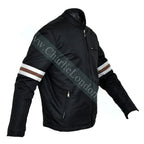 Classic Mens Designer Striped Textile Biker Jacket Small