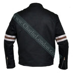 Classic Mens Designer Striped Textile Biker Jacket Small
