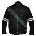 Classic Mens Designer Striped Textile Biker Jacket Small