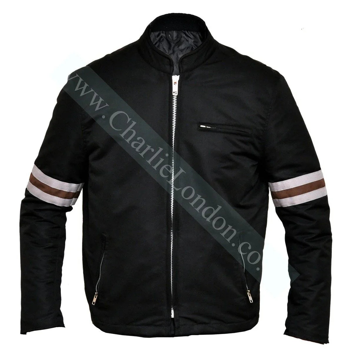Classic Mens Designer Striped Textile Biker Jacket Small