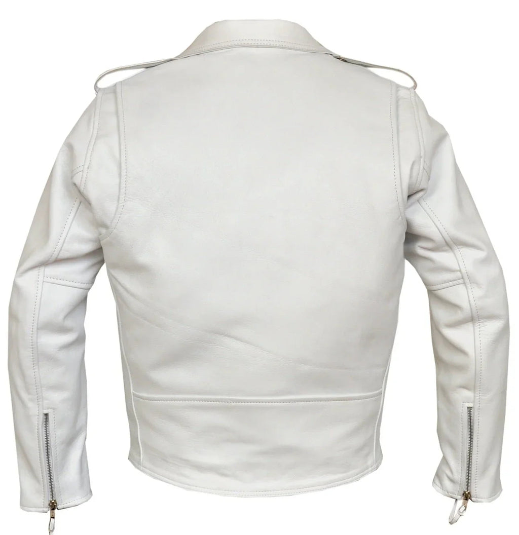 Classic Mens White Marlon Brando Leather Biker Jacket