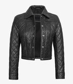 Womens Quilted Black Cropped Leather Jacket
