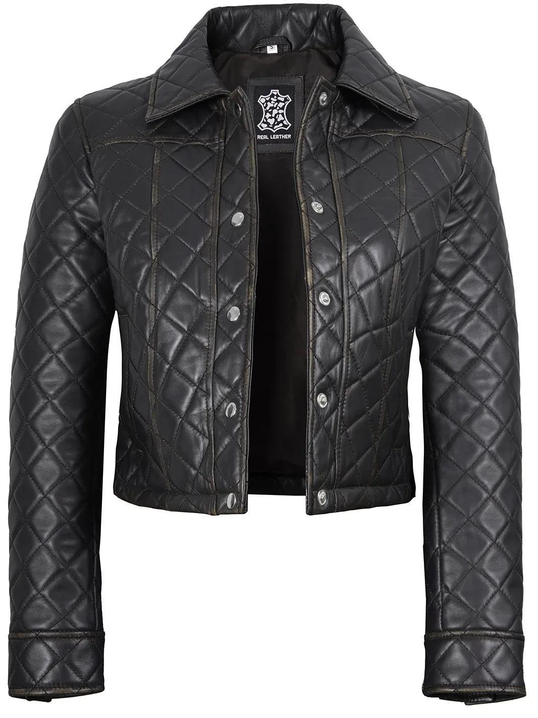 Mable Women's Dark Brown Cropped Shirt Collar Leather Jacket