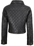 Mable Women's Dark Brown Cropped Shirt Collar Leather Jacket