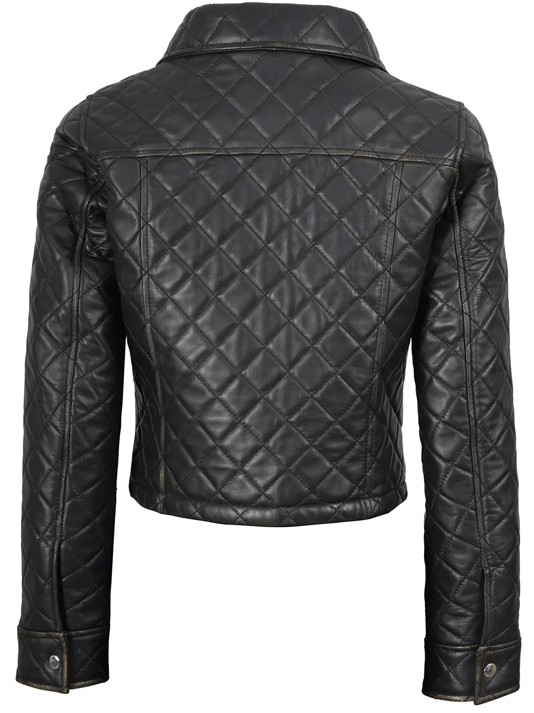 Mable Women's Dark Brown Cropped Shirt Collar Leather Jacket