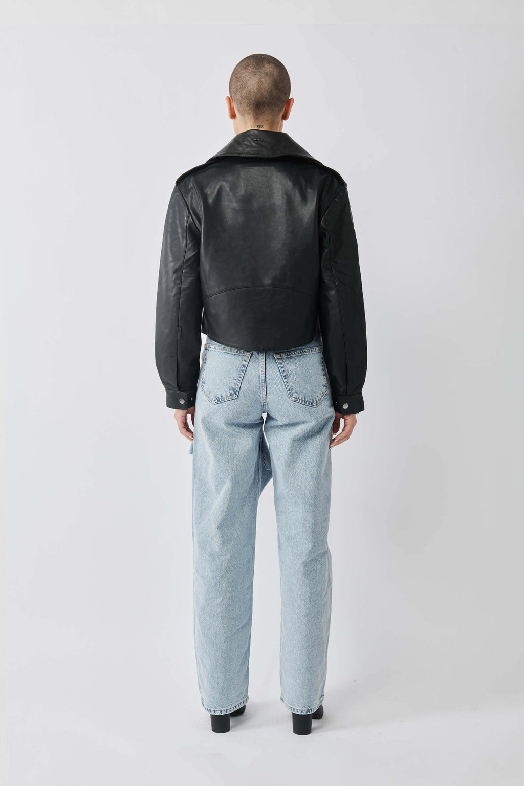 Cropped Blouson Black Leather Jacket