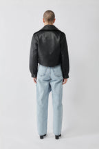 Cropped Blouson Black Leather Jacket - Tall