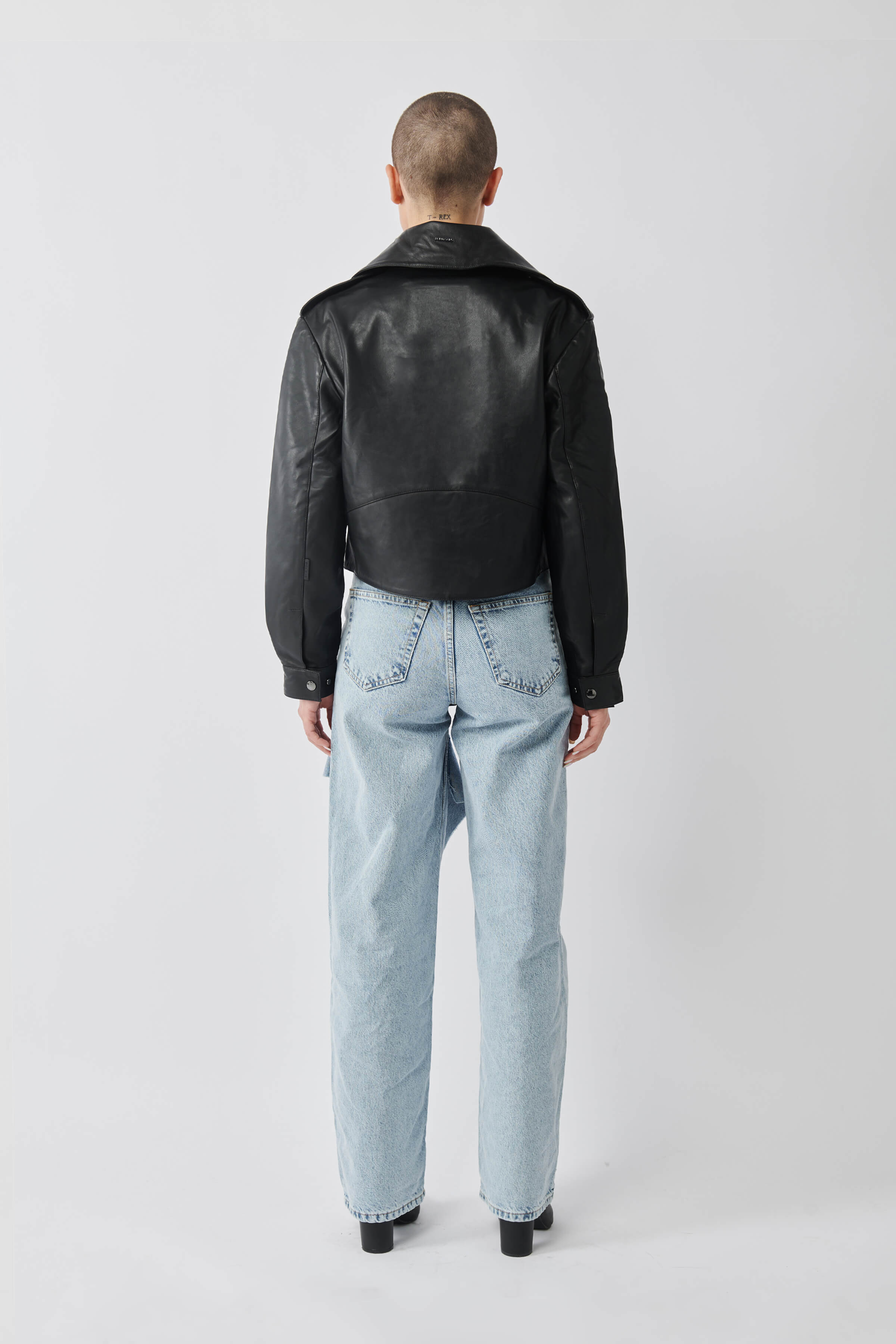 Cropped Blouson Black Leather Jacket - Tall
