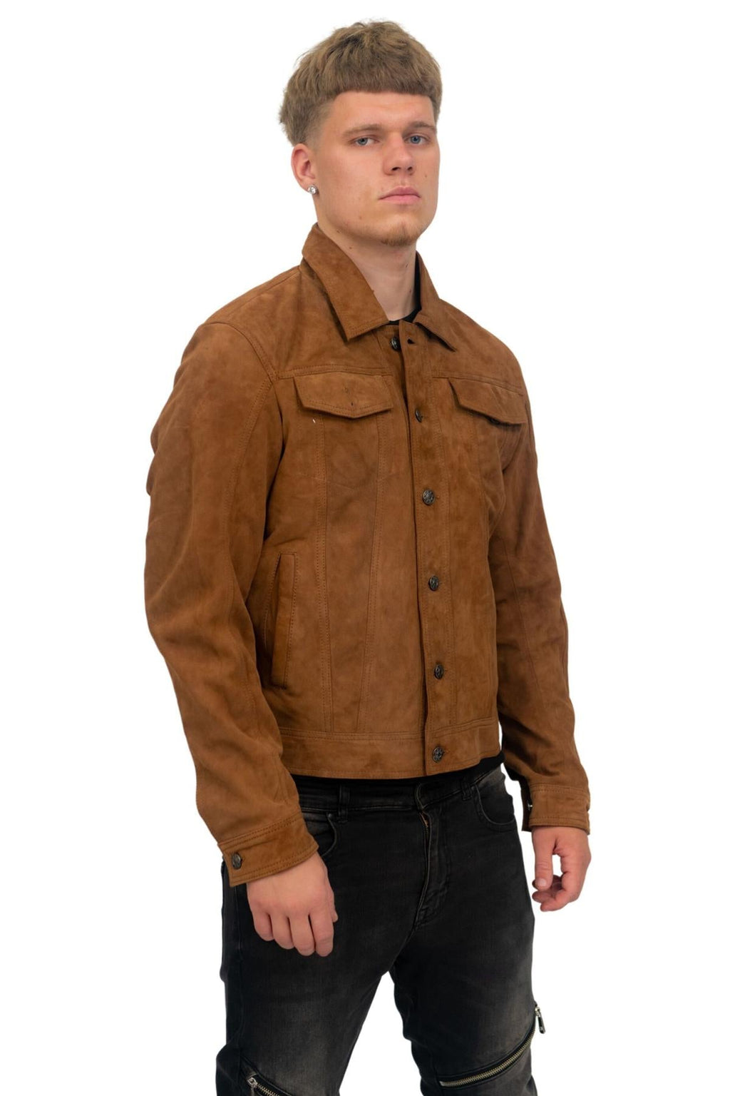 Mens Goat Suede Leather Jeans Jacket-Adelaide