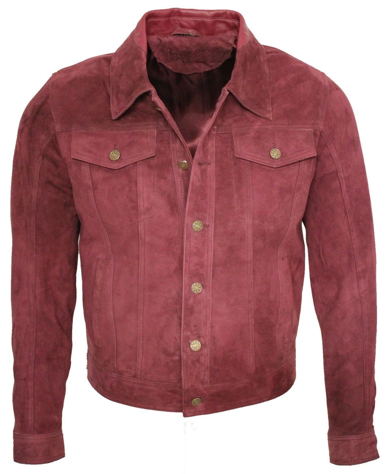 Mens Goat Suede Leather Trucker Jacket-Taraz