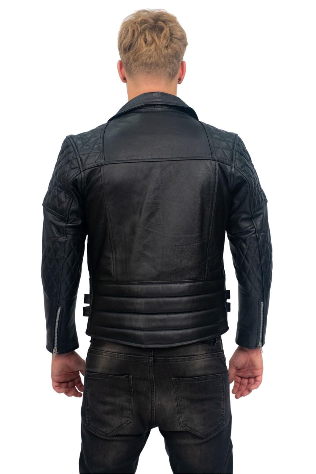 Mens Cowhide Leather Biker Jacket-Nassau