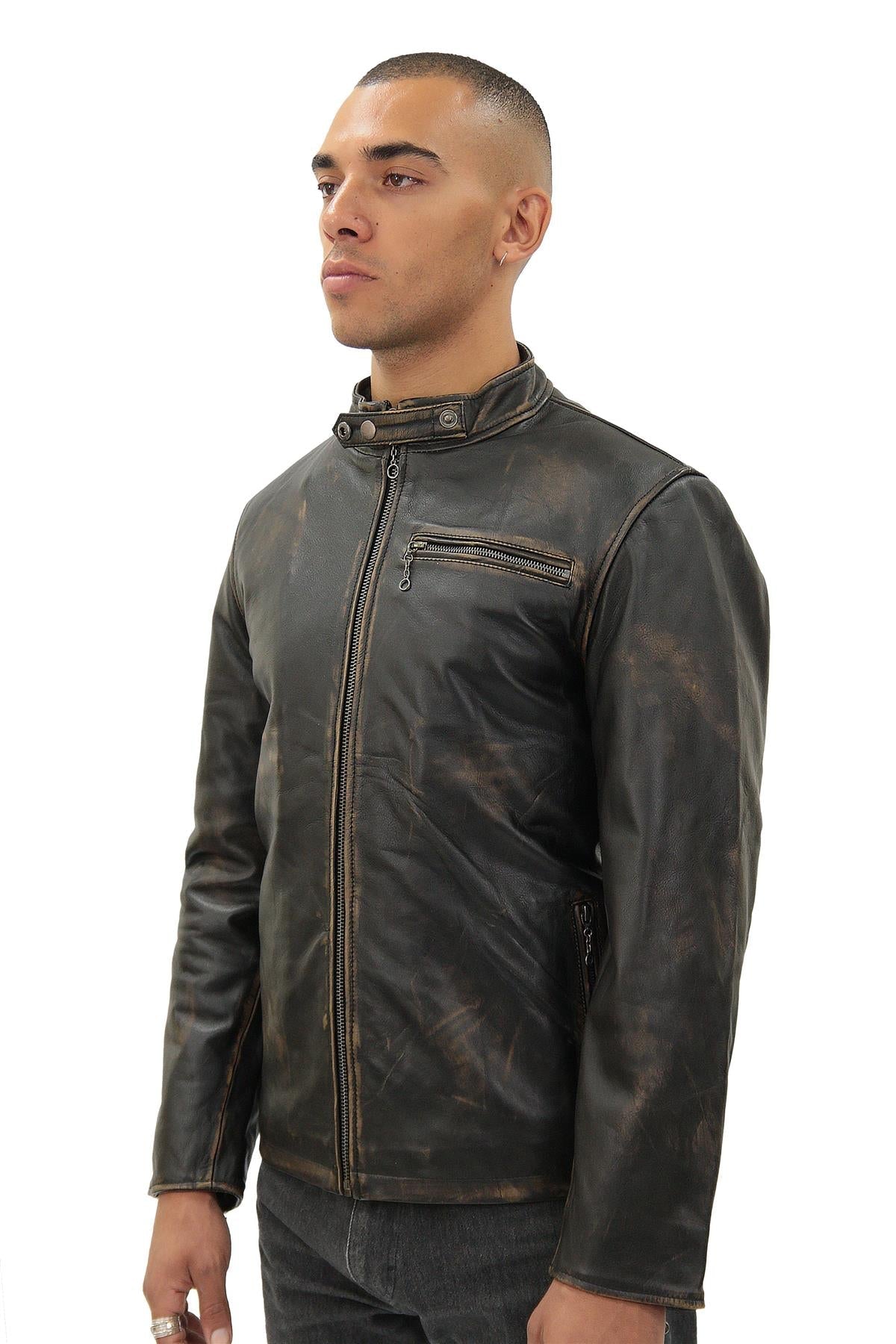 Mens Vintage Black Leather Biker Jacket- Sarajevo