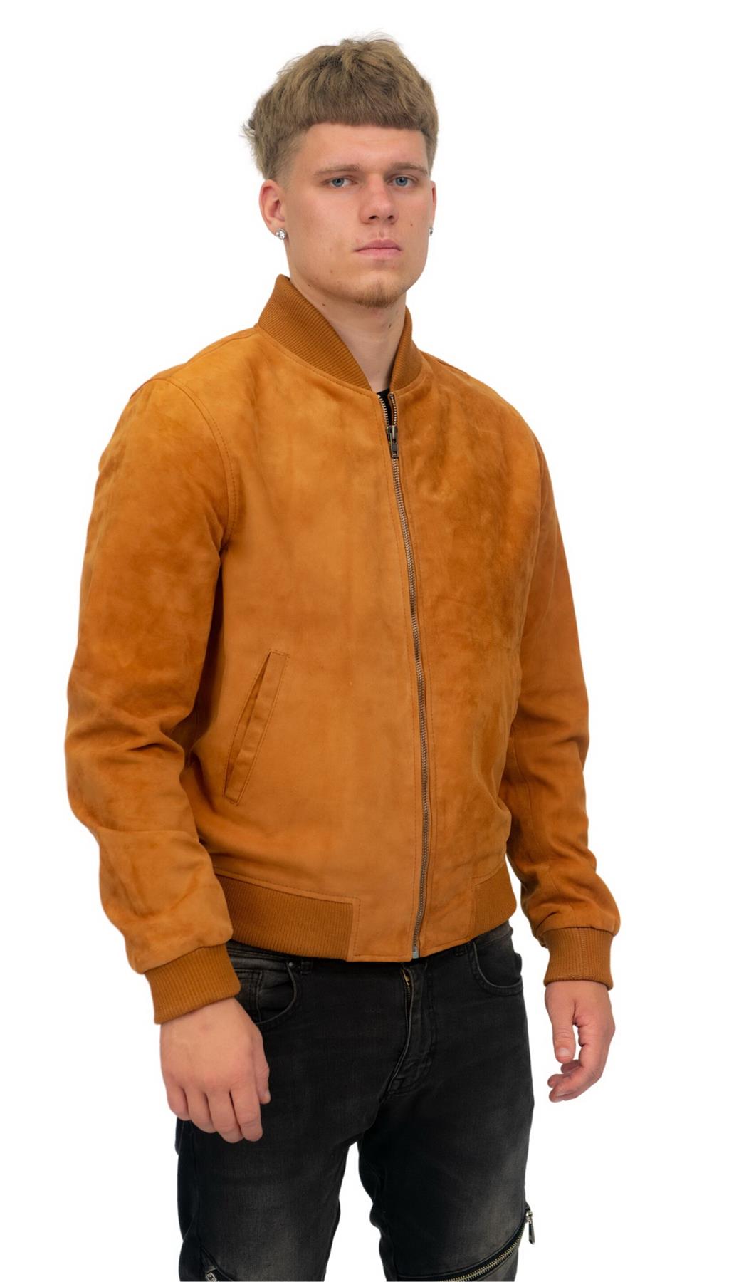 Mens Retro Goat Suede Varsity Leather Bomber Jacket-Athens