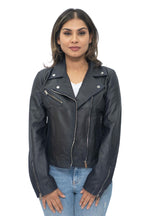 Womens Leather Classic Biker Brando Jacket-Baku