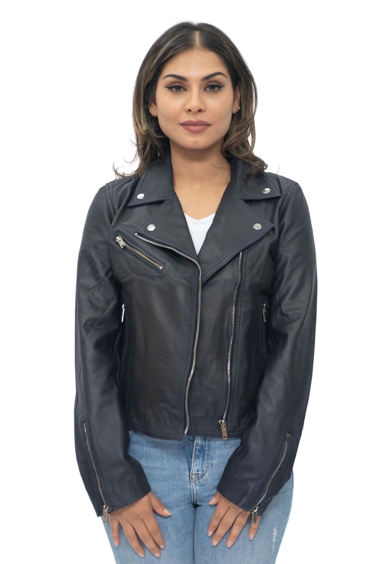 Womens Leather Classic Biker Brando Jacket-Baku