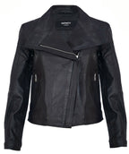 Womens Classic  Leather Shawl Wrap Biker Jacket - Morpeth