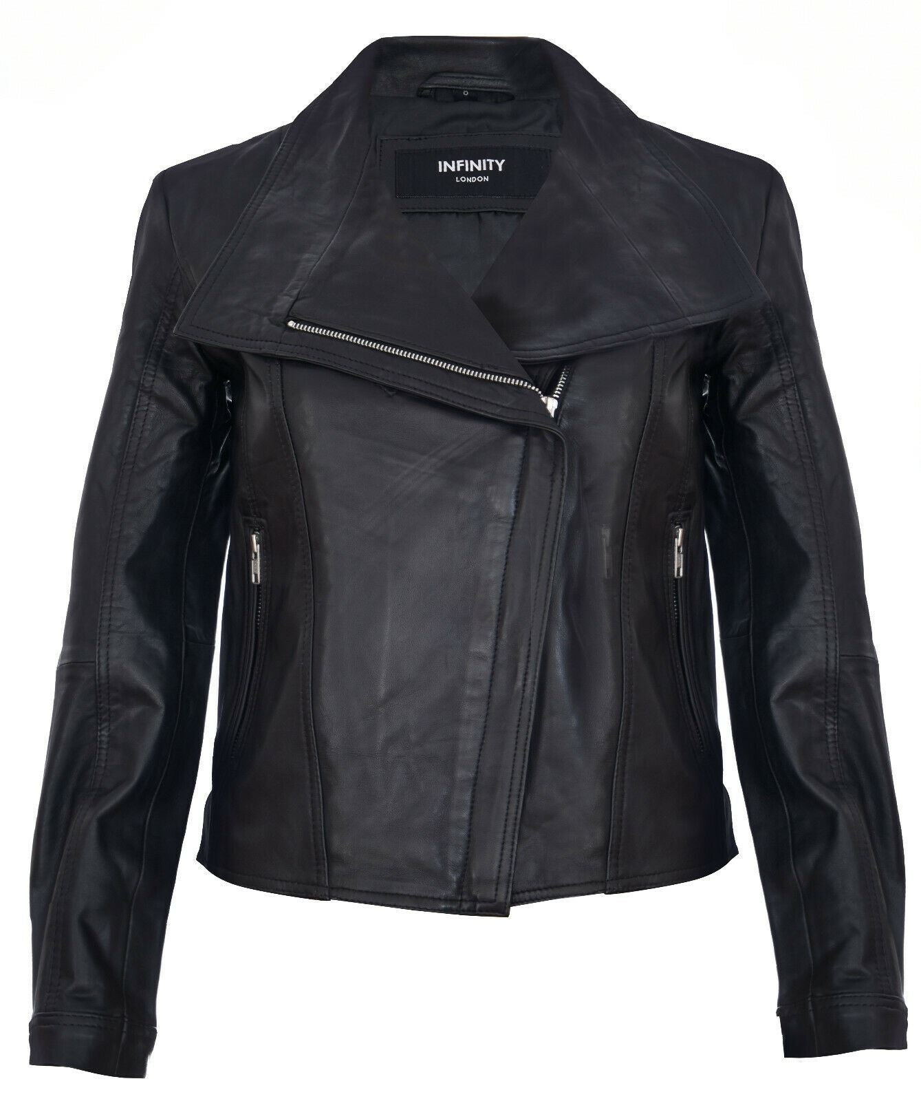 Womens Leather Shawl Wrap Biker Jacket - Riga
