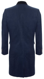 Mens 3/4 Long Double Breasted Navy Crombie Overcoat Wool Coat Peaky Blinders